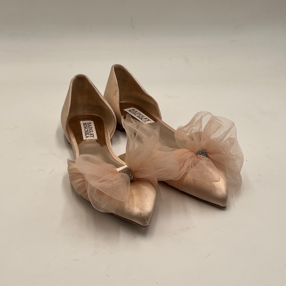 Badgley Mischka Cream Bow Ballet Flats Women’s [5.5] Bridal Wedding Dress Shoes